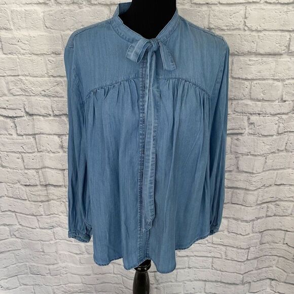 Terra & Sky new w/tags 14 women denim blue button down blouse w/front tie - Picture 1 of 12